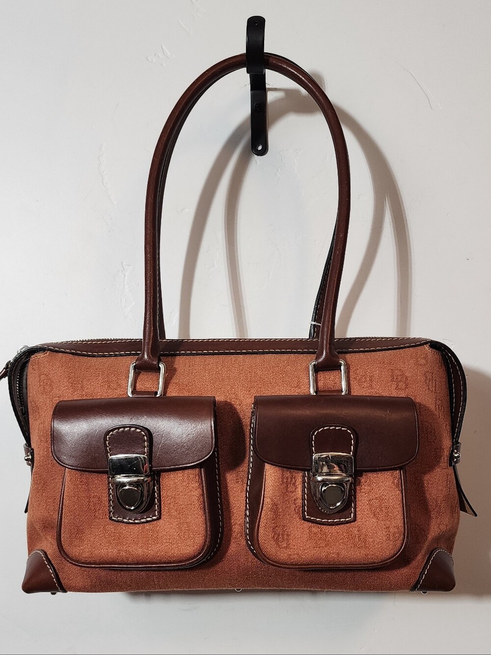 Brown Two-Pocket Suede Tote Bag